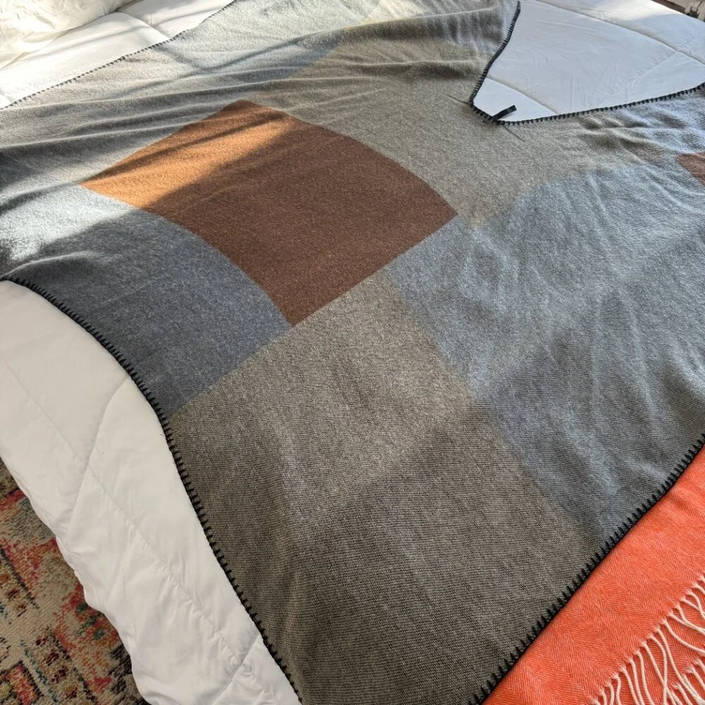 EUC Black, Gray, Brown and Tan Wool Drape Poncho - Picture 4 of 5